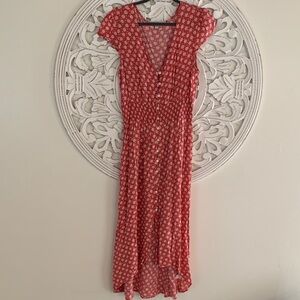 Coral Floral Button-Front Midi Dress